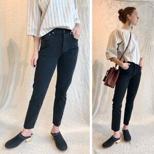 Agolde Jamie High Rise Classic Jeans Rematch Distressed Black Denim Preppy